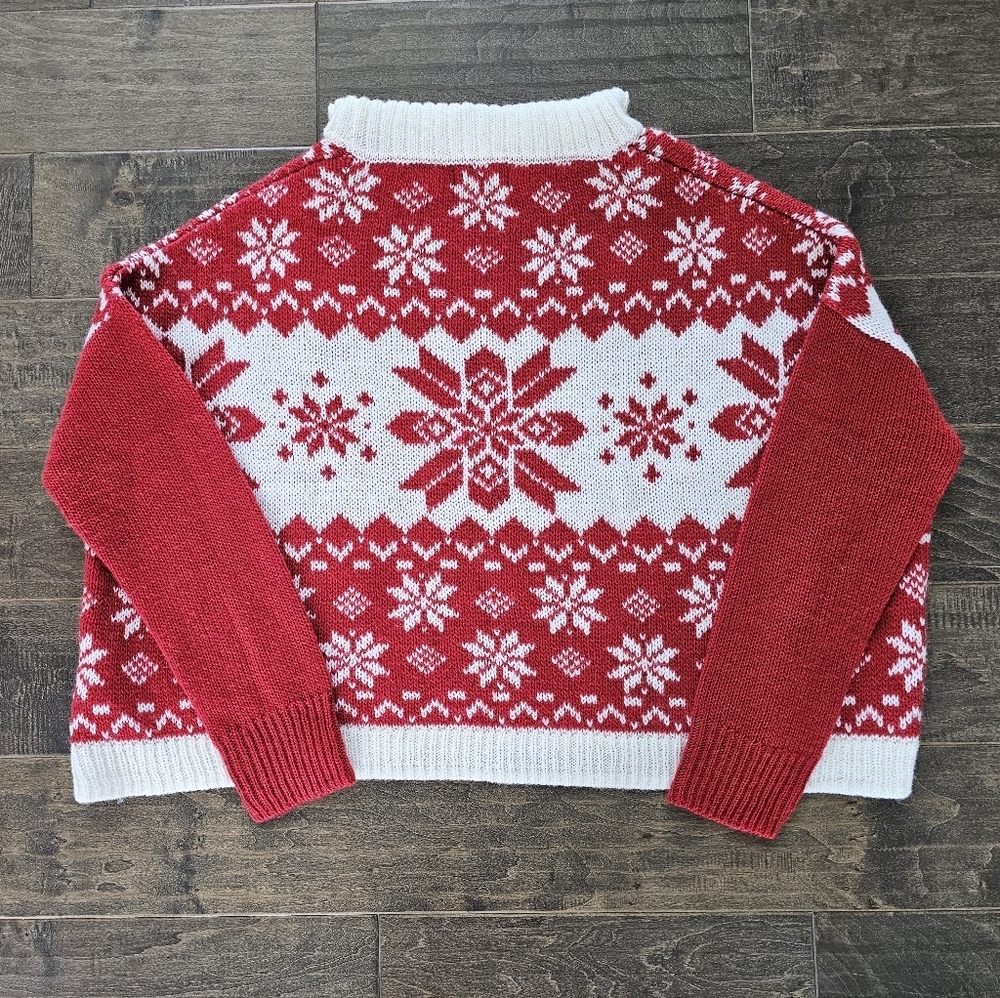 Yes Lola by Anthropologie Red & White Mock Turtleneck Oversized Sweater Sz Sm - Picture 2 of 5